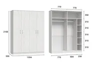 Шкаф четырехдверный для одежды Виктория белого цвета, 159 x 210 x 55 см