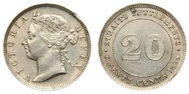 20 центов СТРЕЙТС-СЕТЛМЕНТС 1895. Королева Виктория.