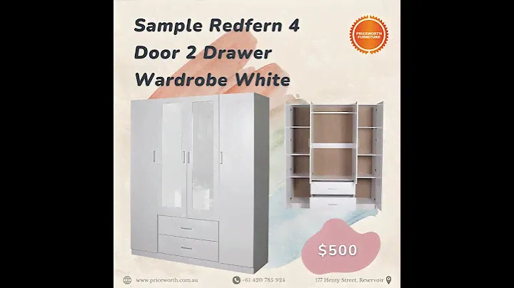 PRICE DOWN!! ONLY 1 LEFT FOR SAMPLE REDFERN 4 DOOR 2 DRAWER WARDROBE WHITE