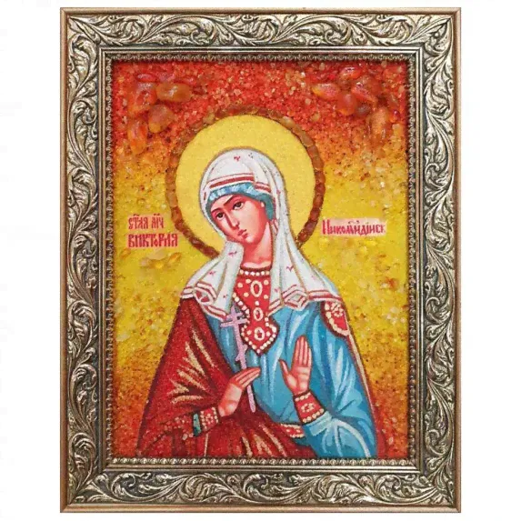 Икона из янтаря "Святая мученица Виктория Никомидийская" 15x20-2